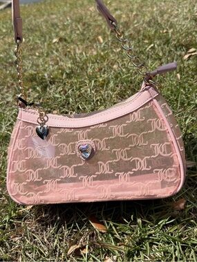 Juicy Couture Pink mesh Monogram Mini Shoulder Bag Y2K Heart Charm